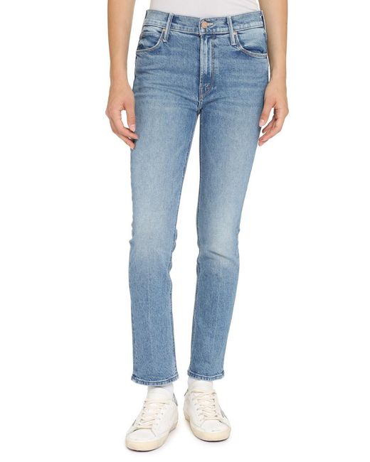 Mother Blue The Mid Rise Dazzer Ankle Straight Leg Jeans