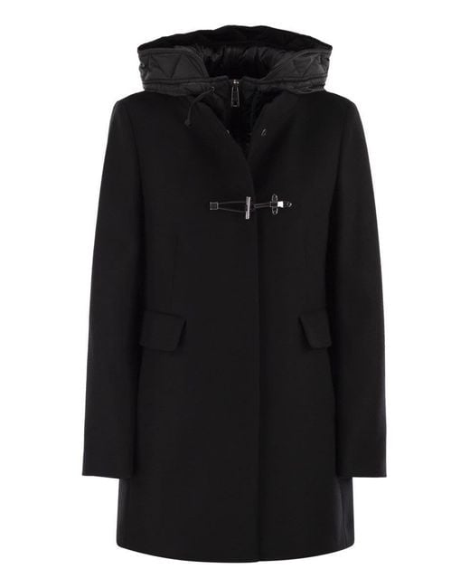 Fay Black Toggle Coat In Wool Cloth