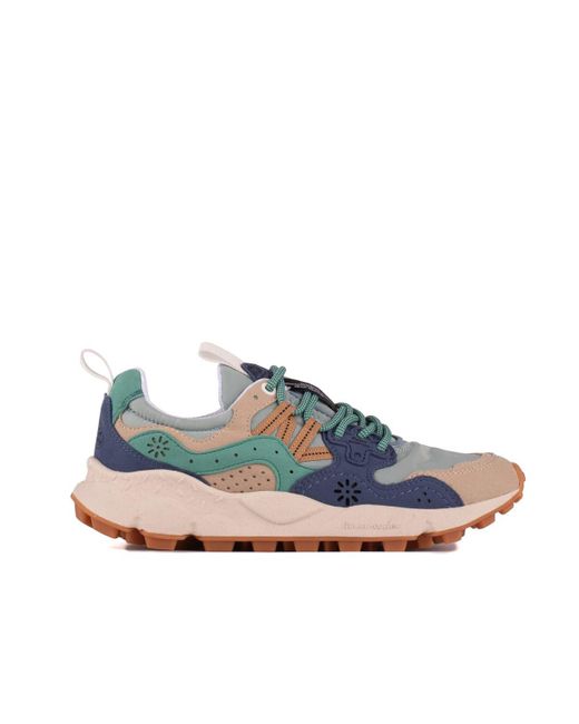 Flower Mountain Yamano 3 Sneakers In Faux Suede And Nylon Beige And Light Blue