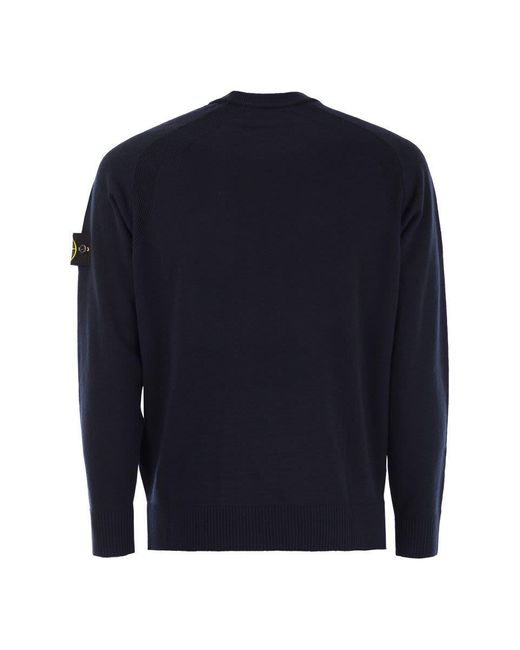 Stone Island Blue Crew-Neck Jumper With Raglan Sleeves And Ribbed Edges for men