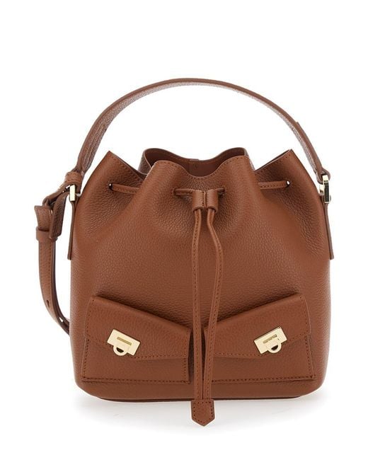 Ferragamo Brown Crossbody Bag With Adjustable And Removable Shoulder Strap And One Top Flat Handle