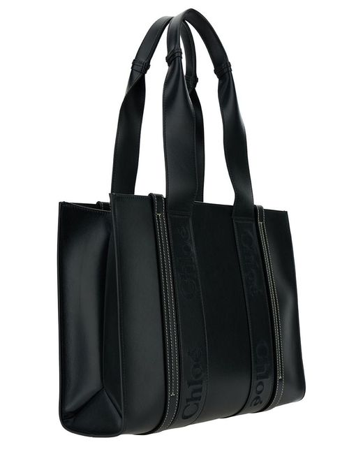 Chloé Black 'Woody' Tote Bag With Tonal Logo Detail