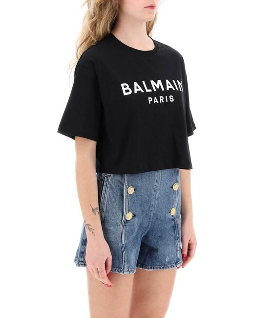 Balmain Black Logo Print Boxy T-Shirt