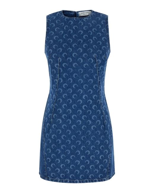 MARINE SERRE Blue Mini Dress With 'Crescent Moon' Print