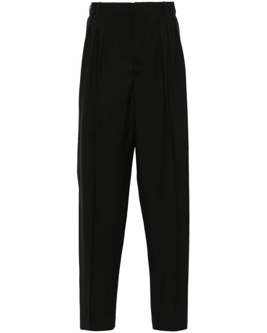 KENZO Black Wool Pleated Tailored Trousers for men