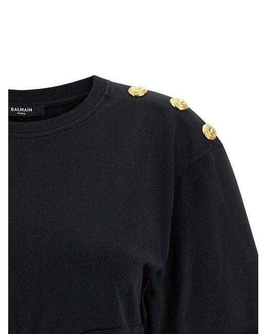 Balmain Black Knotted Crop T-Shirt