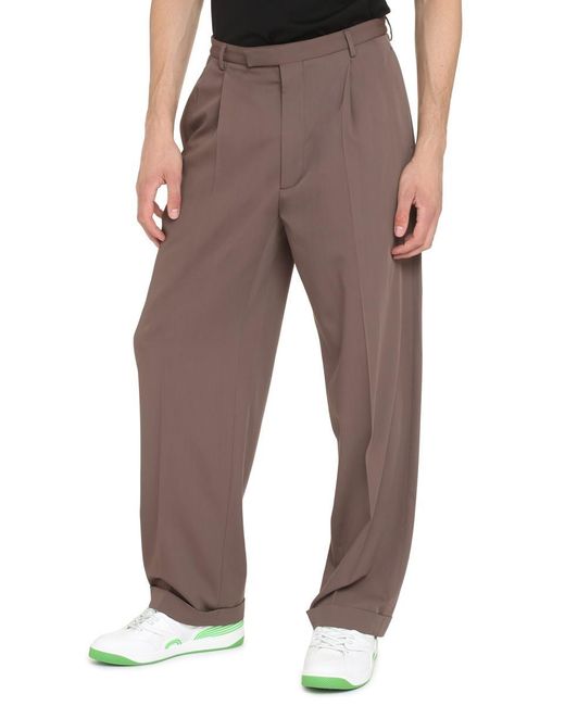 Gucci Brown Wide-leg Pleated Wool-twill Trousers for men