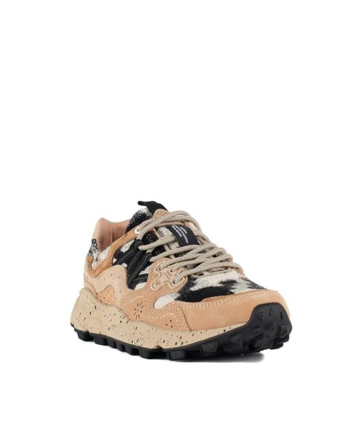 Flower Mountain Brown Yamano 3 Beige Suede Sneakers And Wool Details