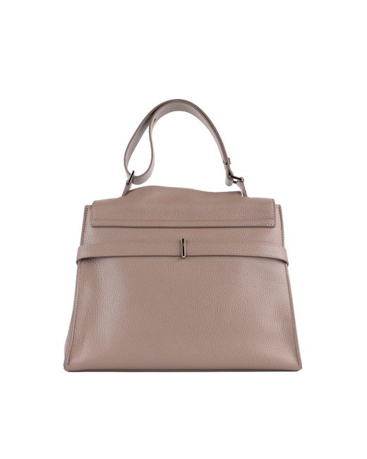 Orciani Gray Sveva Sense Medium Leather Shoulder Bag With Shoulder Strap Taupe