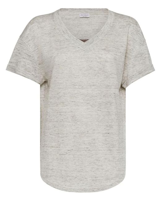 Brunello Cucinelli White Silk And Linen T-Shirt