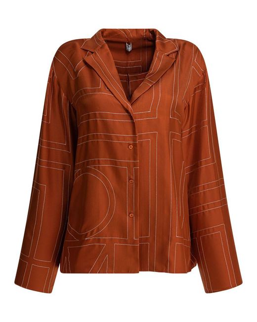 Totême  Brown Monogram Silk Shirt