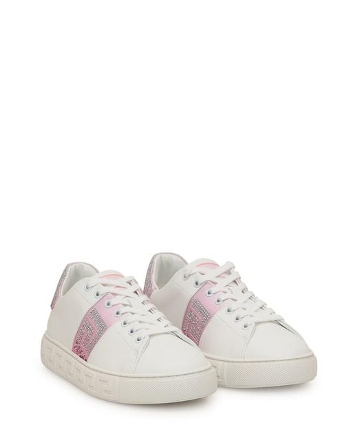Versace Pink Greek Sneaker With Crystals