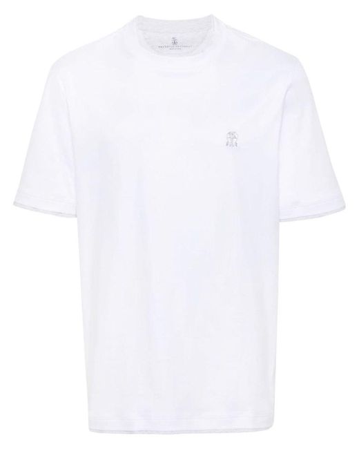Brunello Cucinelli White T-Shirt With Embroidery for men