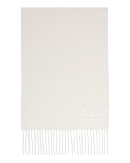 Max Mara White Monogram-Embroidered Cashmere Stoles Accessories
