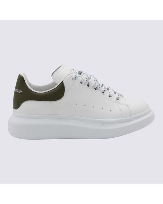 Alexander McQueen Gray White And Khaki Leather Oversized Sneakers for men