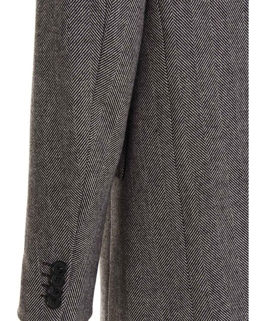 PT Torino Gray Herringbone Tweed Long Coat for men
