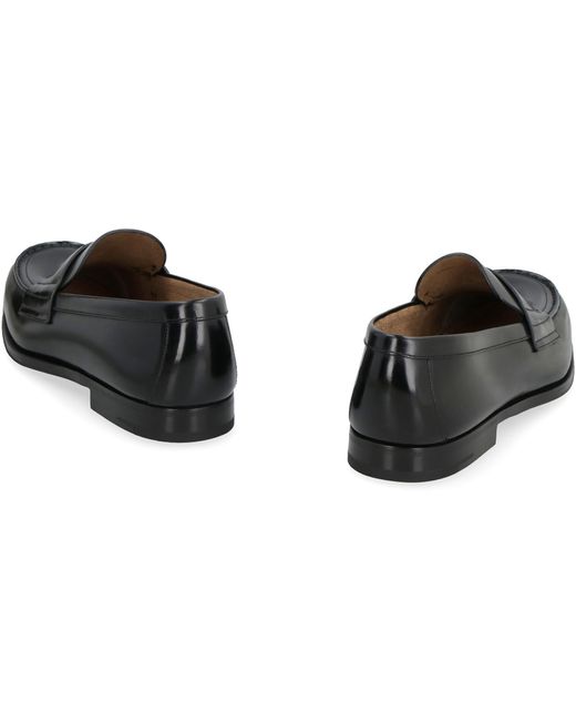 Prada Black Brushed Leather Loafers With Metal Logo for men