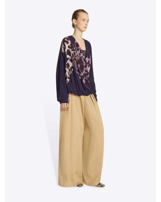 Dries Van Noten Blue Floral Draped Blouse