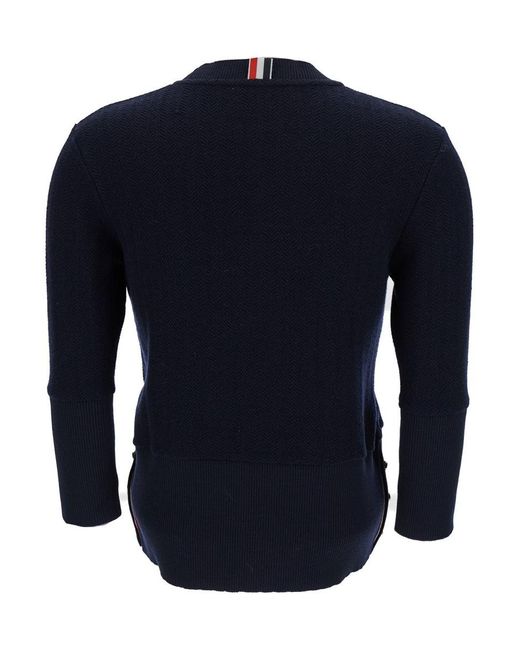 Thom Browne Blue Sweater With Buttons Details And 3/4 Sleeves