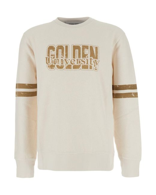 Golden Goose Deluxe Brand White Crewneck Sweatshirt With Logo Lettering On The Front for men