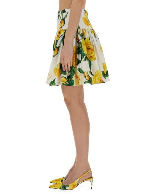 Dolce & Gabbana Yellow Short Skirt With Flower Print