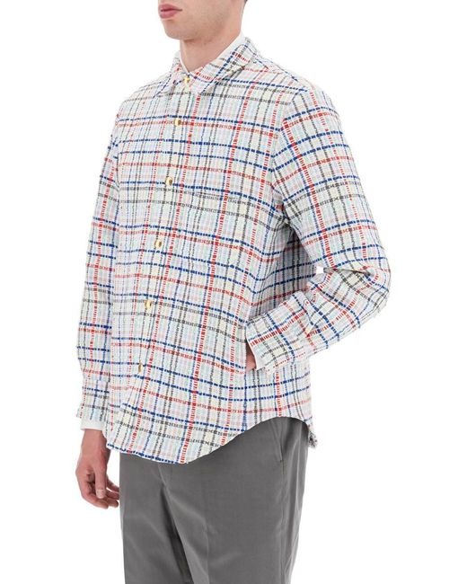 Thom Browne White Gingham Tweed Shirt Jacket for men