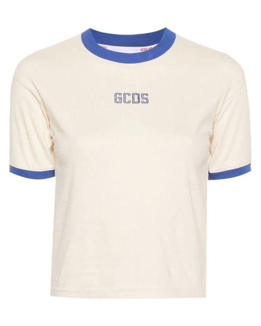 Gcds White T-Shirt With Rhinestones