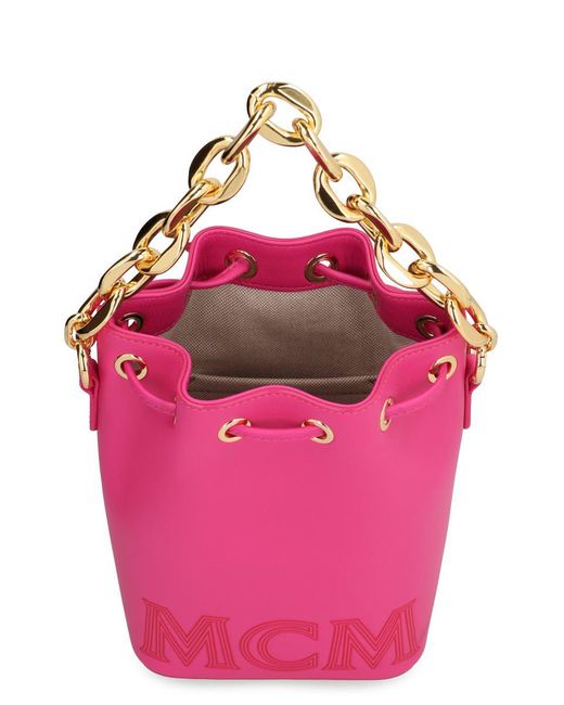 MCM Pink Aren Leather Bucket Bag