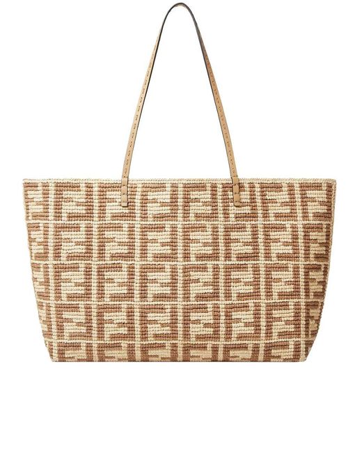 Fendi Natural Large Roll Ff Crochet Tote Bag