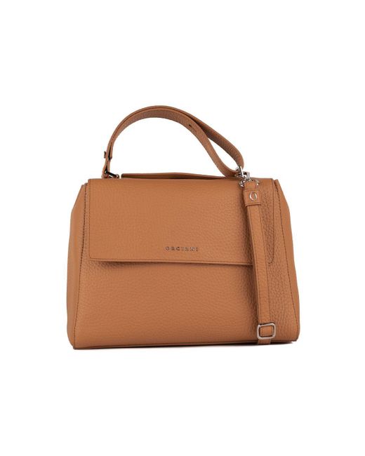 Orciani Brown Sveva Soft Medium Leather Shoulder Bag With Almond Shoulder Strap