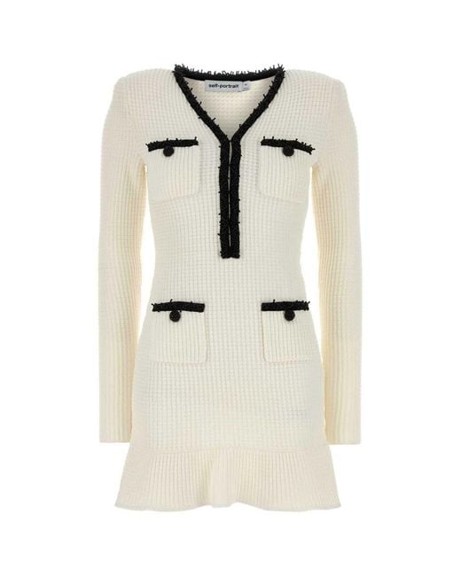 Self-Portrait Natural Self Portrait Stretch Polyester Blend Mini Dress