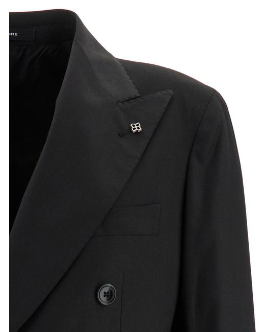 Tagliatore Black Double-breasted Jacket With Peak Revers In Wool Blend Man for men
