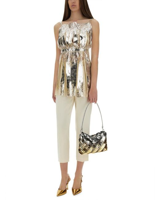 Rabanne Natural Laminated Pleated Satin Top