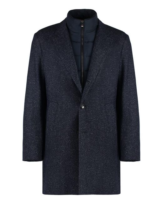 Boss Blue Wool Blend Coat for men