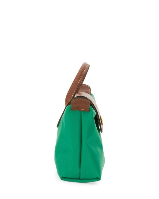 Longchamp Green "Le Pliage" Clutch Bag With Handle