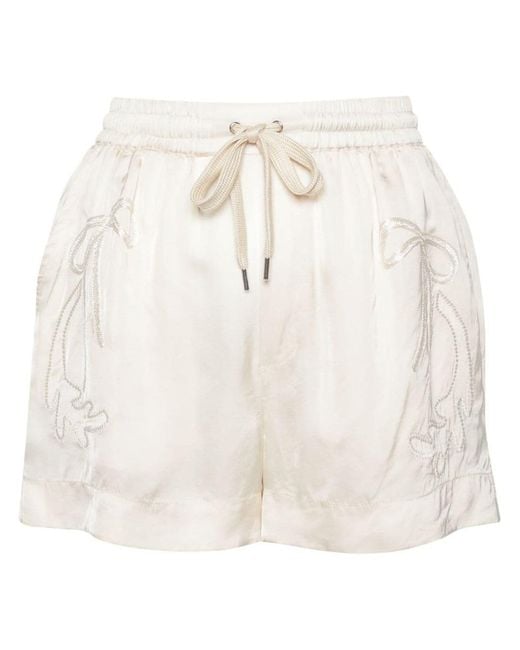 Pinko White Stargate Shorts With Embroidered Design And Drawstring