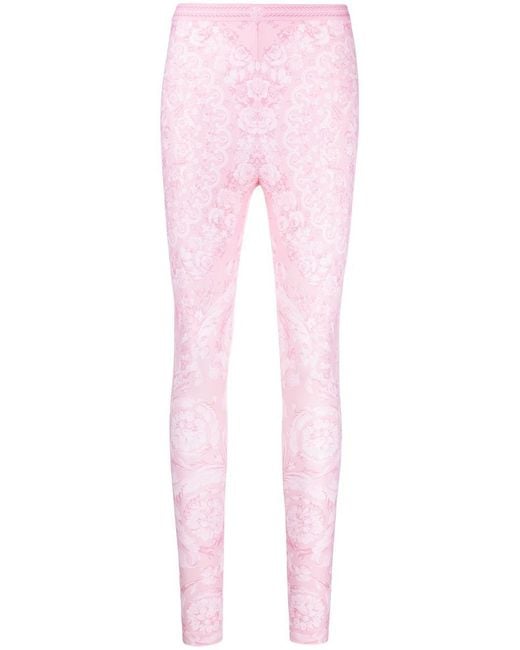Versace Pink Barocco-Print Jersey Leggings