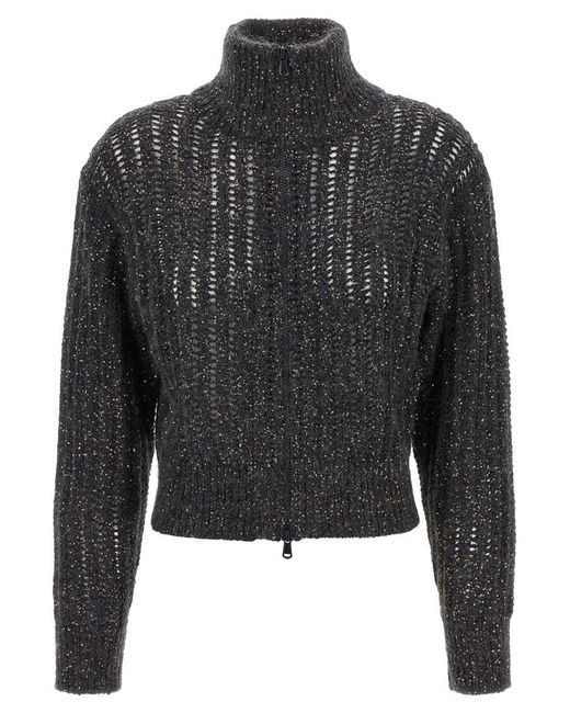 Brunello Cucinelli Black 'Rustic Dazzling Net' Cardigan