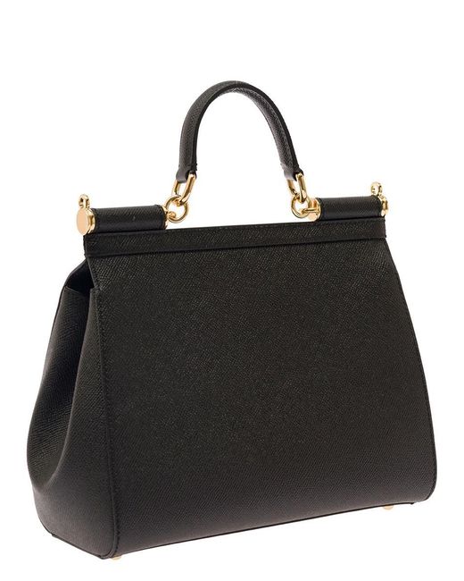 Dolce & Gabbana Black White Sicily Medium White Handbag In Grained Leather Dolce & Gabbana Woman