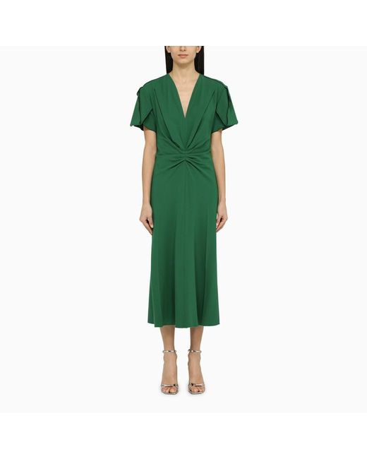 Victoria Beckham Green Emerald Midi Dress In Wool Blend