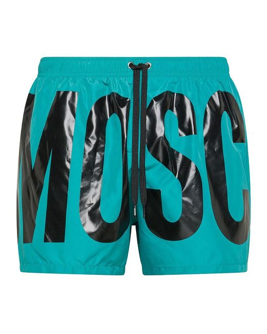 Moschino Blue Swimsuit With Printed Logo And Elastic Waistband for men