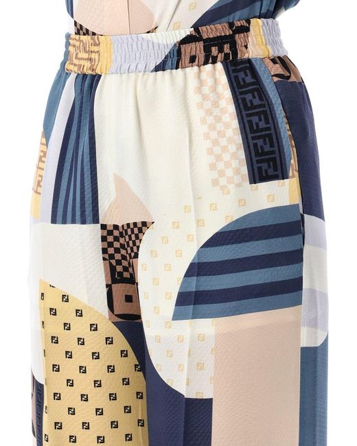 Fendi Blue Pantalone Patchwork Crepe Sa