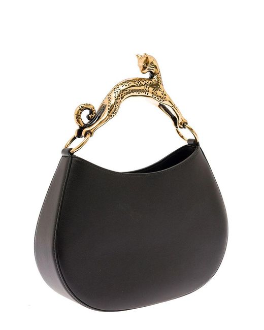 Lanvin Black Hobo Cat Leather Handbag