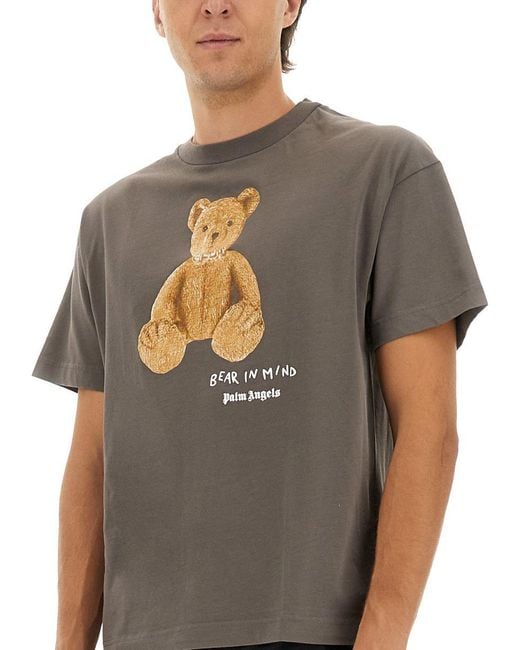 Palm Angels Gray T-Shirt With Print for men