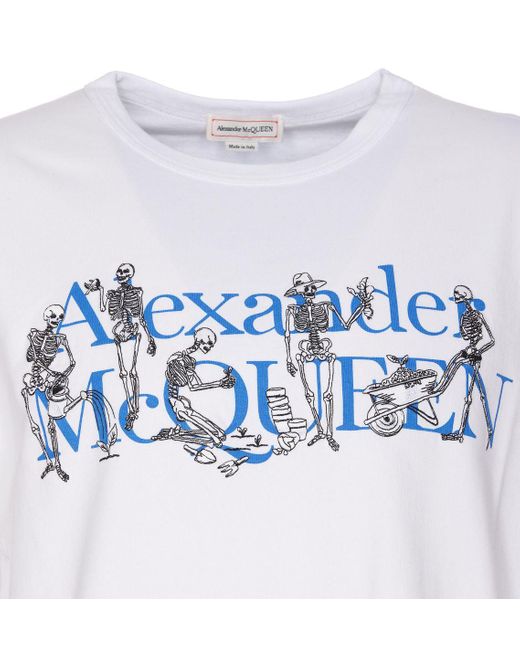 Alexander McQueen White Logo Printed Crewneck T Shirt for men