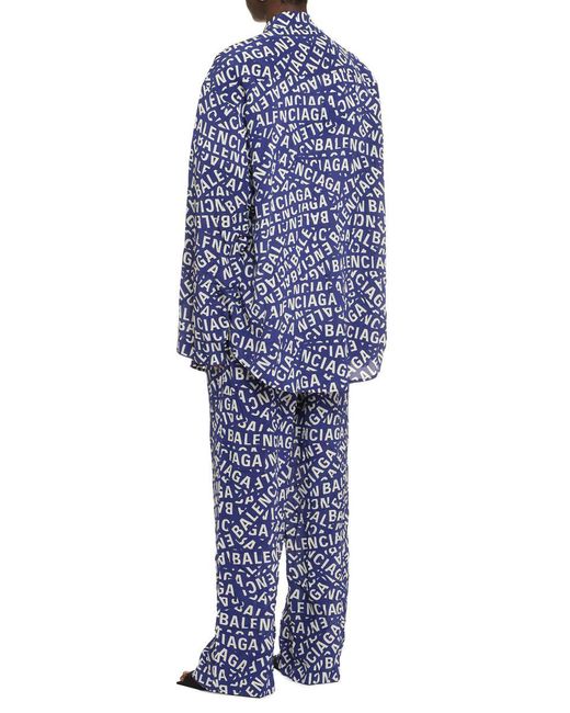 Balenciaga Blue Printed Silk Pajama Blouse