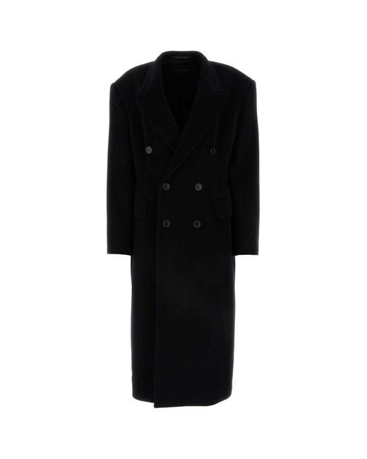 Balenciaga Black Cashmere Blend Oversize Cinched Coat