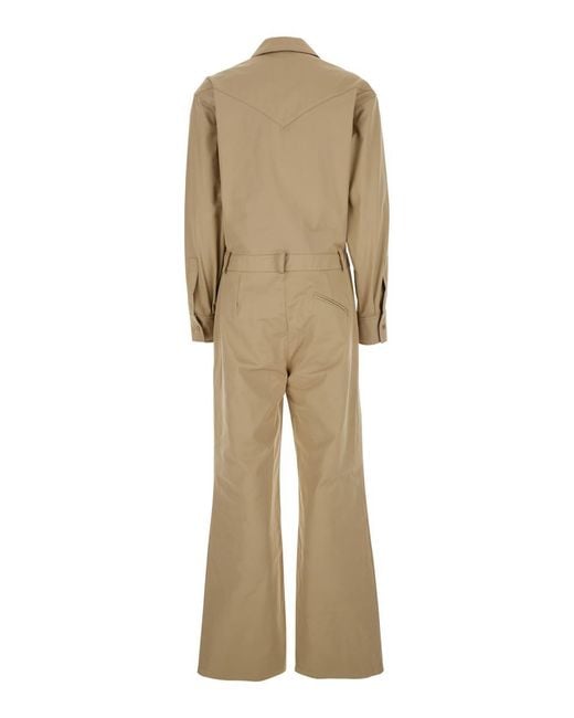 FEDERICA TOSI Natural Jumpsuit With Patch Pockets On The Chest And Belt Loops On The Waist