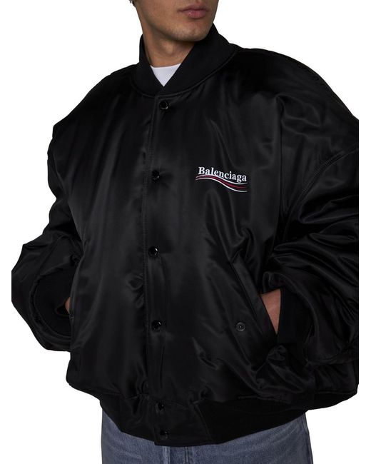 Balenciaga Black Oversized Nylon Varsity Jacket for men