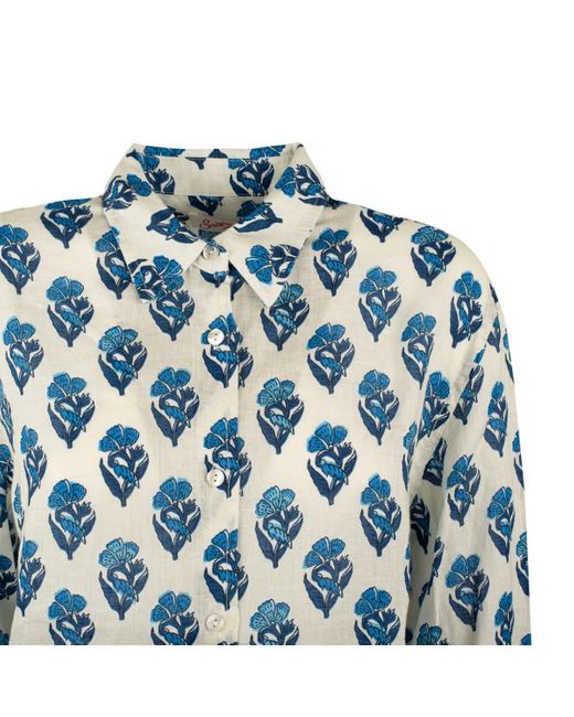 Saint Barth Blue Jaipur Flower Print Linen Shirt